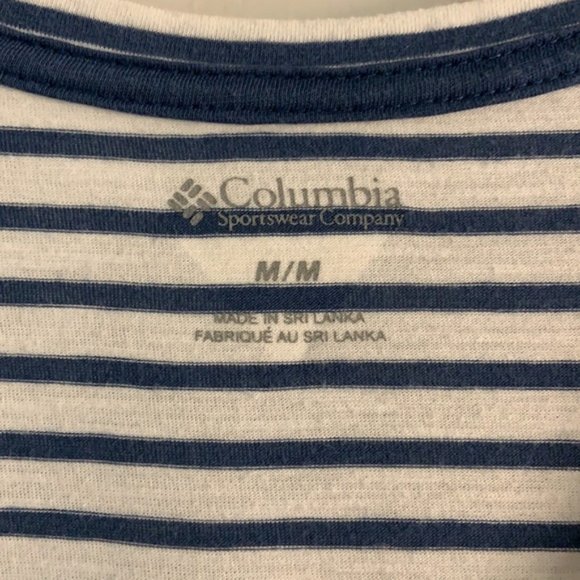 Columbia Tops Columbia Blue White Stripes Pfg Monogrammed Tee Shirt